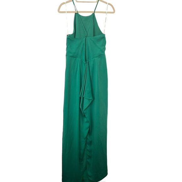HALSTON HERITAGE Ruched Satin Chiffon Column Gown‎ in Green Sz 8 - Picture 4 of 6